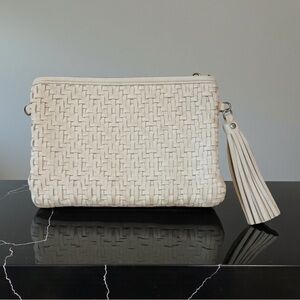 Urban Expressions Elegant Vegan Leather City Luxury Cream Woven Clutch